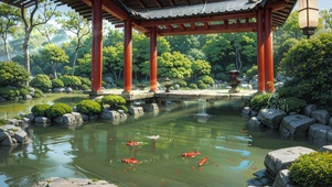 4K护眼庭院锦鲤池
