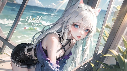 可爱猫耳海边少女