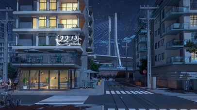 唯美夜晚日系小镇街道