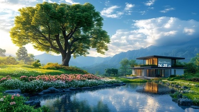 户外清新树旁别墅