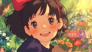 可爱花丛少女