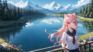 4K 湖边的少女