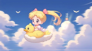空中可爱飞行女孩	
