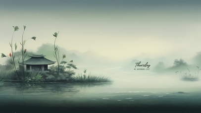 青绿护眼古墨风景	