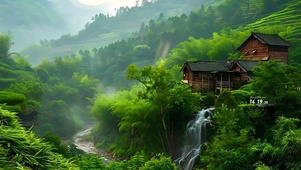 4k青山绿树溪水