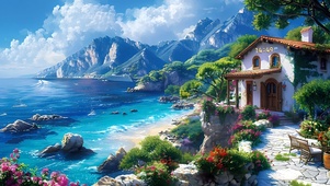 蓝色大海小屋