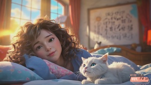 赖床的少女与猫