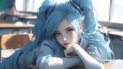 4k蓝发可爱女孩