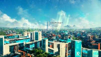 4k 治愈蓝天未来城市风光