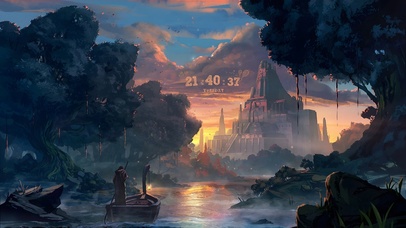 唯美黄昏森林古寺神庙