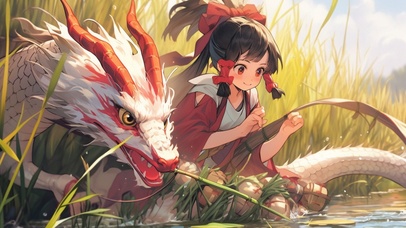 可爱国风女孩与可爱龙宝宝