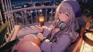 阳台上纳凉的少女
