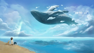4k海边云端的鲸鱼