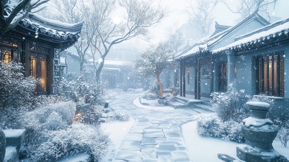 冬日园林庭院建筑