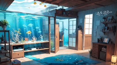 4K唯美治愈水族馆房间