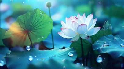 水氧气泡中的清新荷花