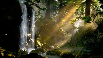 4k 治愈护眼阳光山林瀑布