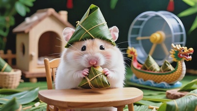 粽香端午：小仓鼠的可爱食粽瞬间