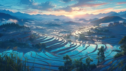 绿色护眼清新梯田