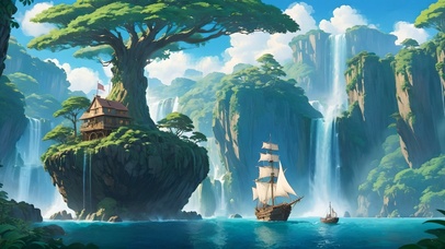 奇幻大树瀑布景色