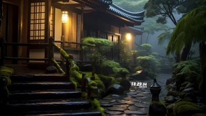 雨后的山里古风阁楼