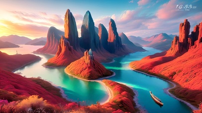 唯美青红山水地貌