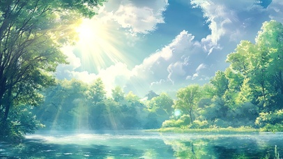 夏日午后宁静绿色森林