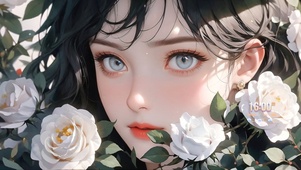 可爱花丛少女
