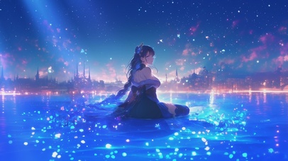 星空下坐着的美女