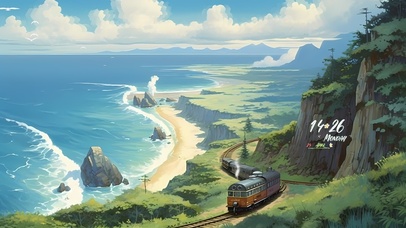 阳光白云森林火车