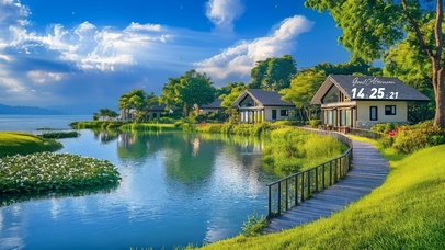 护眼治愈湖畔房屋