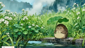 小刺猬河边躲雨