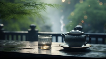 4K古风阳台品茶观景