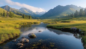 清澈高山溪流