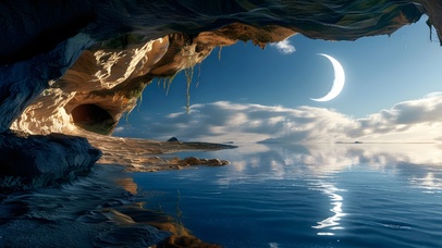 梦想天外天山洞里的夜色月景