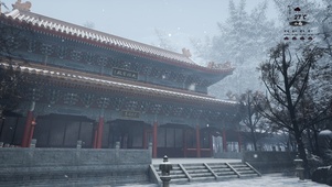 4K古风雪天寺庙