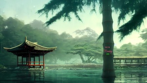 治愈 护眼春雨凉亭