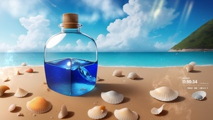 蓝色大海贝壳沙滩