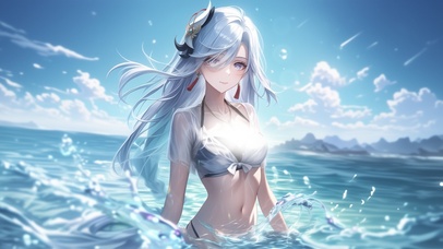 雪墨壁纸丨申鹤丨夏日海滩丨