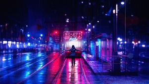雨天城市夜景街道