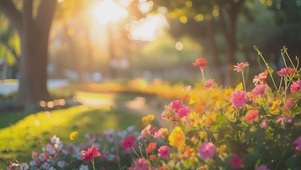 春天阳光下公园小花