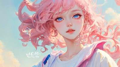 唯美粉发蓝眸少女