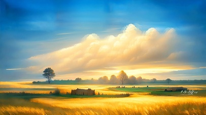 油画乡下的麦浪