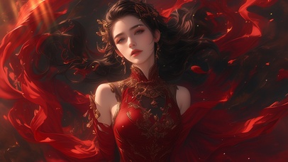 4K 文艺古风 红衣美女