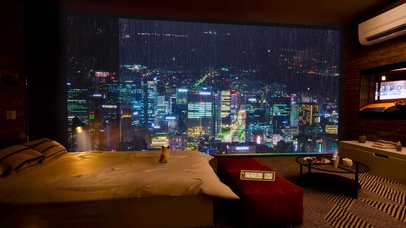 安静城市夜景雨天房间