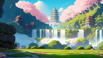 唯美粉色樱花塔