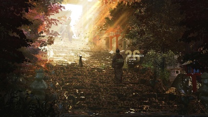 秋天的寺庙石路