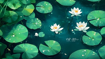 清新湖水莲花