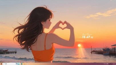 海边晚霞少女背影