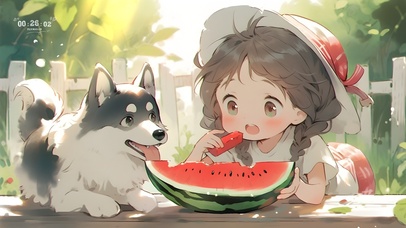 和狗狗一起吃西瓜